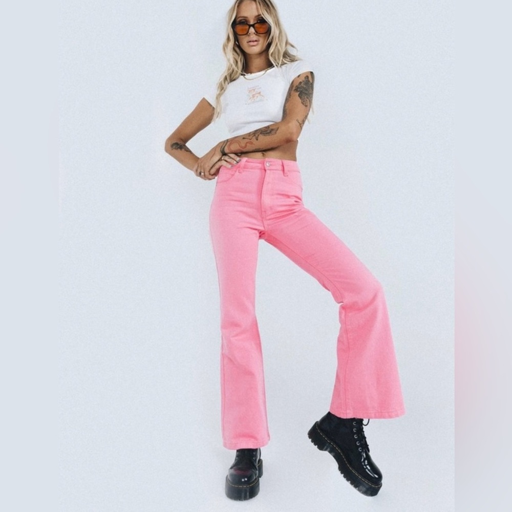 Princess Polly Pink Flare Wide Leg Bell Bottom Jeans Size 6 - Picture 12 of 12